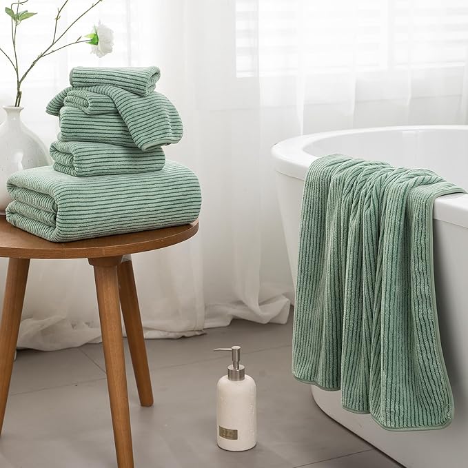 8-Piece Premium Towel Set for Bathroom|2 Oversized Large Bath Sheet,2 Hand Towels,4 Washcloths|Soft Cozy Highly Absorbent Fast Dry Microfiber Shower Towel Set for Hotel Bathroom Essentials,Green