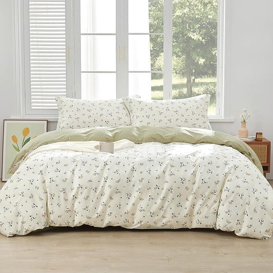 SAPHREAS Purple Floral Duvet Cover Set 2pcs Vintage Botanical Flower White Bedding Comforter Cover Set 100% Cotton 1 Duvet Cover 68"x90" 1 Pillow Sham, Comforter Not Included