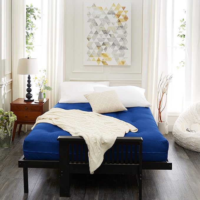 Mozaic Full Size 8-Inch Cotton Twill Gel Dual Memory Foam Futon Mattress, Blue