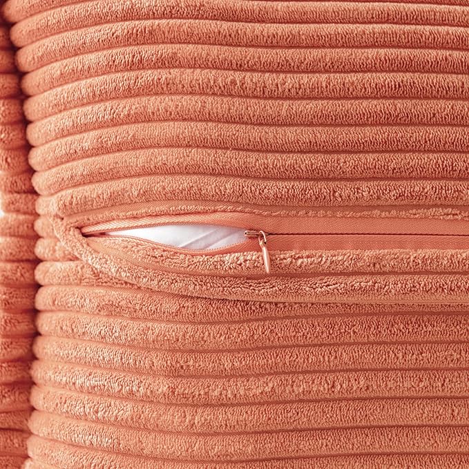 MIULEE Decorative Throw Pillow Covers for Couch Bed Livingroom 16x16 Inch Set of 2 Coral Red Boho Accent Throw Pllows Broadside Striped Patchwork Soft Corduroy Summer Pillowcases