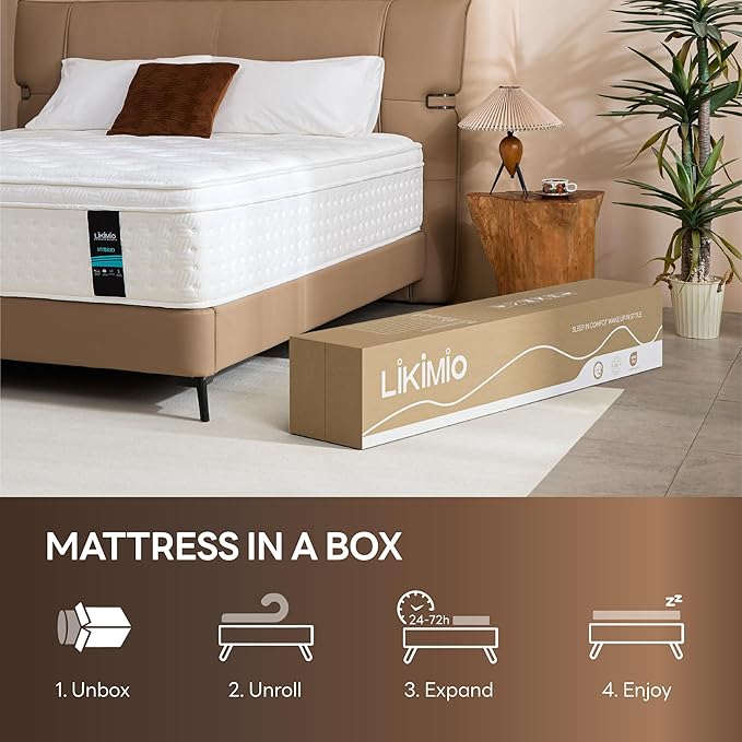 LIKIMIO 10 Inch Full Mattress, Cool Hybrid Mattress in a Box, Gel Memory Foam, Individual Pocket Springs for Strong Edge Support, Motion Isolation, Pressure Relief, Oeko-TEX & CertiPUR-US, SG Made