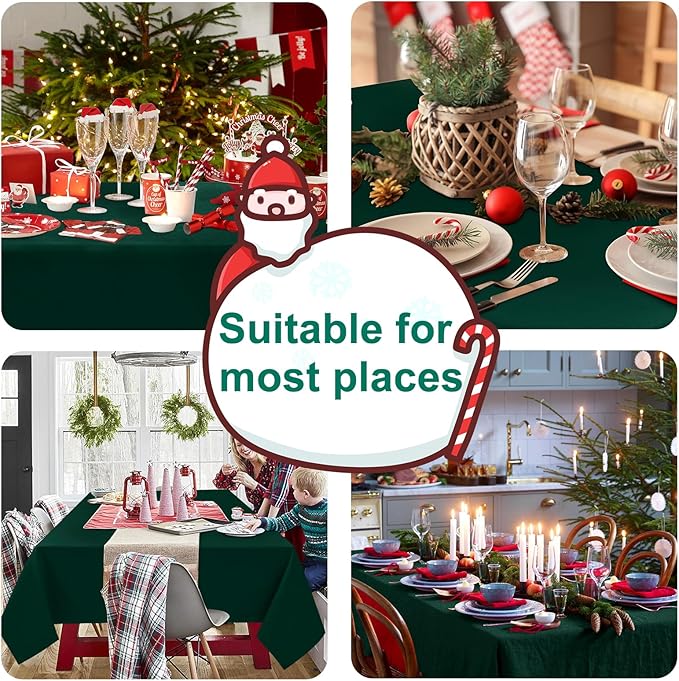 Hiasan Waterproof Tablecloth Rectangle - Washable Fabric Table Cloth for Dining Room Kitchen Birthday Party and Outdoor Use, Hunter Green, 54 x 108 Inch