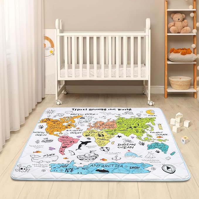 Baby Play Mat for Floor 50 * 50 inch, Extra Thick Soft Cushioning Foam Mat for Kids, Non Slip & Washable Crawling Mat for Toddler, Padded Play Mat for Baby Tummy Time