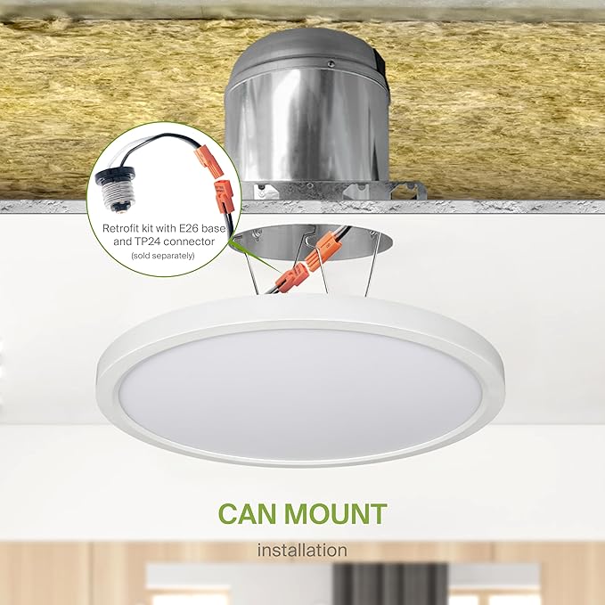 ASD LED 12" Round Flush Mount Ceiling Light Fixture, Low Profile Surface Lighting | 5CCT, Dimmable, Ultra-Thin, ETL Listed | 24W 2000LM 2700-6000K 100-277V | Kitchen, Bedroom, Hallway Lamp | White