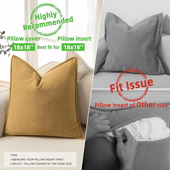 ZWJD Mustard Yellow Throw Pillow Covers 18x18 Set of 2 Chenille Pillow Covers with Elegant Design Soft and Luxurious Decorative Throw Pillows for Couch, Bed, and Home Decor