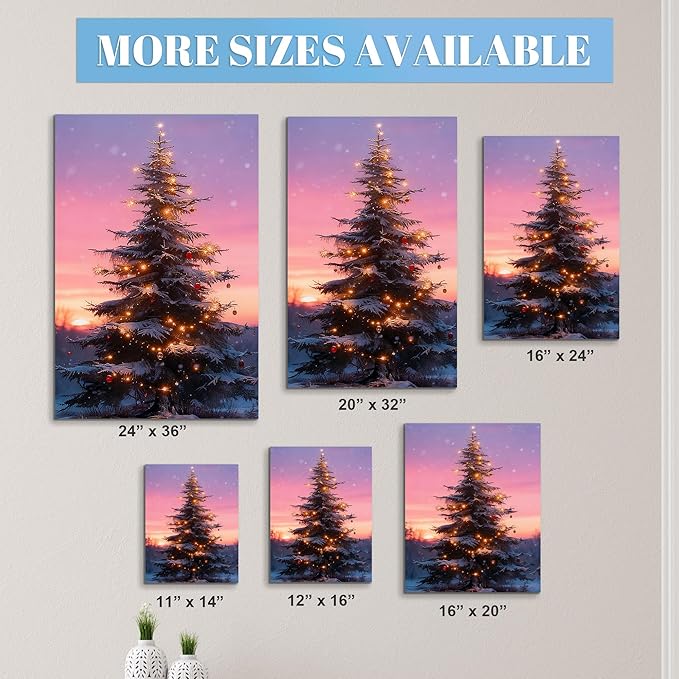 Framed Christmas Pictures Wall Decor,Vintage Pine Tree Prints,Winter Christmas Canvas Wall Art Decoration for Bedroom Bathroom Living Room Rustic Xmas Holiday Gifts (Christmas Tree 10, 11'' X 14')