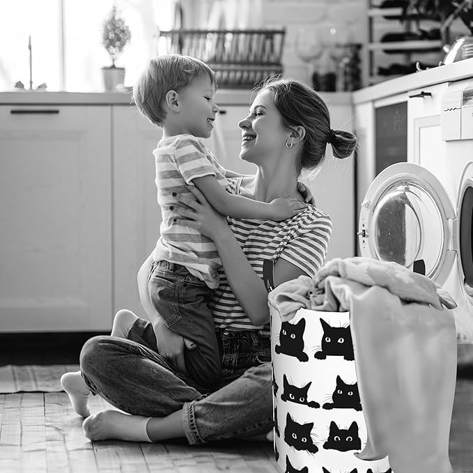 Black Cat Cute Laundry Basket,Waterproof Laundry Hamper,Collapsible Organizer Basket for Storage Bin Toy Bins, Dirty Clothes Laundry Basket for Living Room/Bathroom/Bedroom