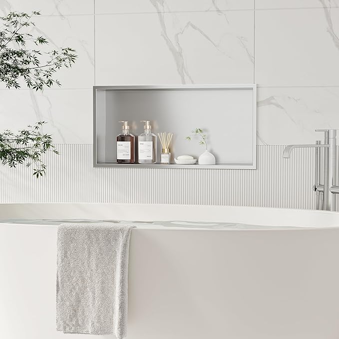 Stainless Steel Shower Niche 24" X 12", No Tile Needed Wall Niche, Recessed Shower Shelf for Bathroom Storage, Brushed Nickel