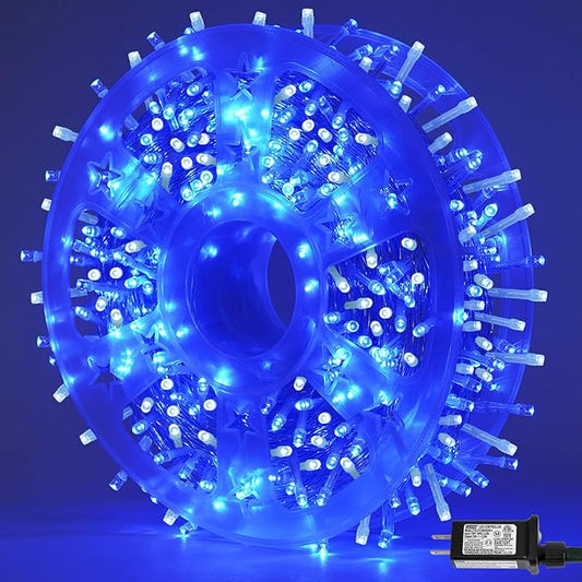QITONG 500 LED String Lights Clear Wire Blue and White Led