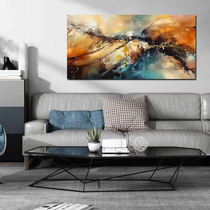 Large Wall Paintings for Living Room - Yellow Pictures Wall Decor - Abstract Wall Art for Office Ready to Hang Size 29" x 59"