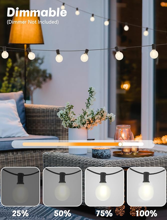 SUNSGNE G40 Outdoor String Lights Waterproof, 50FT Outdoor Hanging Lights with 52 Globe Frosted White LED Bulbs(2 Spare), String Lights for Outside Patio Tent Porch Garden Backyard Balcony Deck Decor