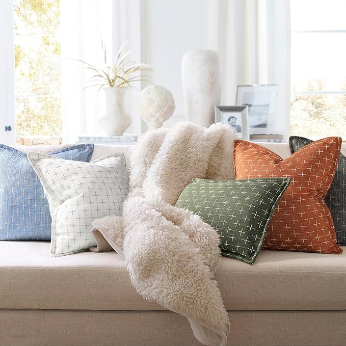 ZWJD 12x20 Pillow Covers Set of 2 Soft Polyester Textured Pillow Covers with Stylish Flange Edge Cozy Farmhouse Throw Pillows for Couch Bed Sofa Living Room