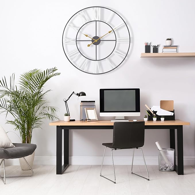 Sorbus Large Wall Clock for Living Room Decor – Easy to Hang 24-Inch Big Wall Clock – Metal Wall Art for Kitchen, Bedroom, Home, Office – Analog Decorative Wall Clock (White)