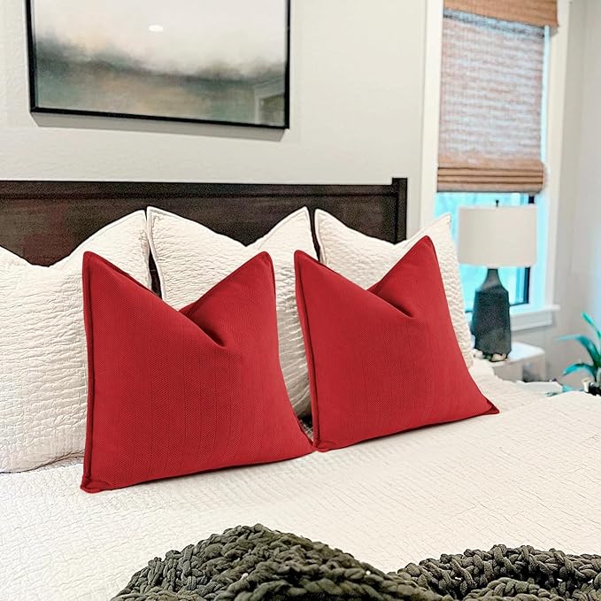 ZWJD Red Pillow 12x20 Pillow Covers Set of 2 Chenille Throw Red Pillow Covers with Elegant Design Soft and Luxurious Decorative Throw Pillows for Couch, Bed, and Home Decor