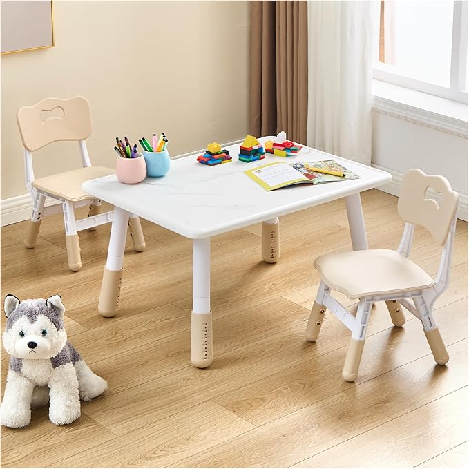 Adjustable Kids Table Chairs Set – Graffiti Desktop, Multi-Activity Height-Adjustable Toddler Study Desk for Ages 3-8 – Ideal for Home, Classroom, Daycare (B-Brown, 2 Chairs-31.5" L x 23.6" W)