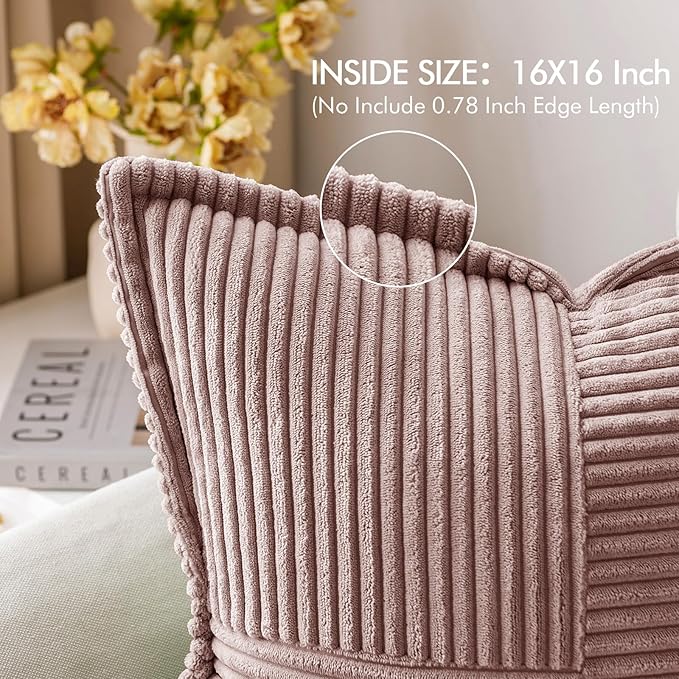 MIULEE Decorative Throw Pillow Covers for Couch Bed Livingroom 16x16 Inch Set of 2 Blush Pink Boho Accent Throw Pllows Broadside Striped Patchwork Soft Corduroy Pillowcases