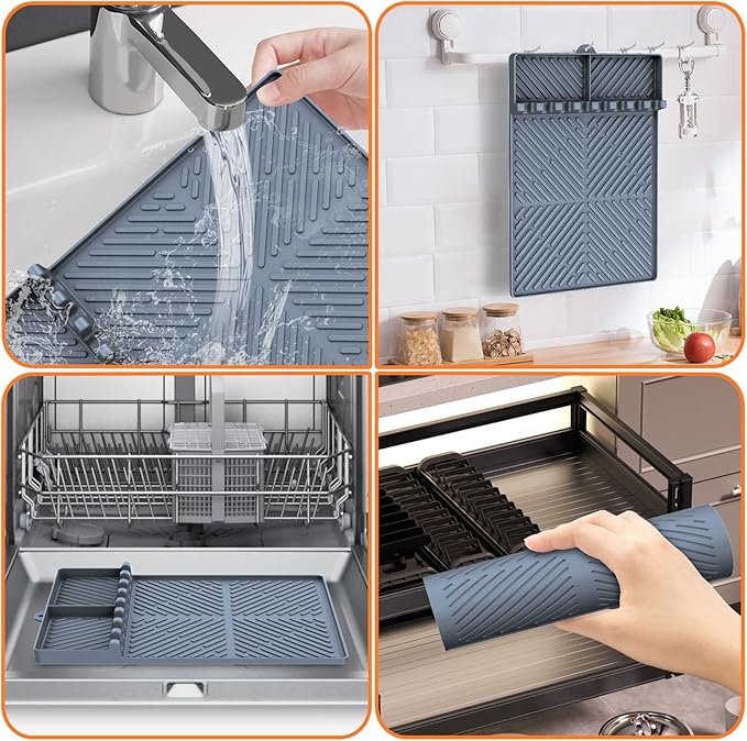 Blackstone Silicone Griddle Tools - Spatula Mat with Drip Pad & Grill Utensil Holder Side Shelf for Kitchen, Cooking, Countertop, Griddle Accessories - Grey, 2 Pack