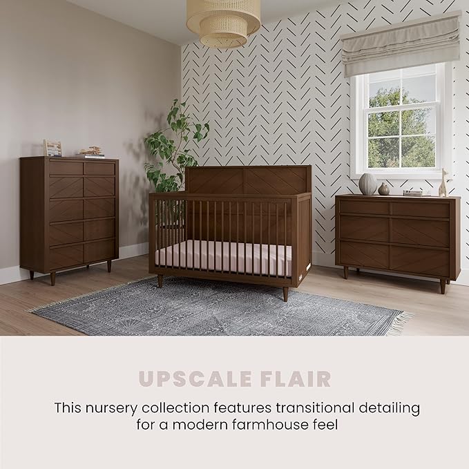 Child Craft Surrey Hill 4-in-1 Convertible Crib, Baby Crib Converts to Day Bed, Toddler Bed and Full Size Bed, 3 Adjustable Mattress Positions, Non-Toxic, Baby Safe Finish (Toasted Chestnut)
