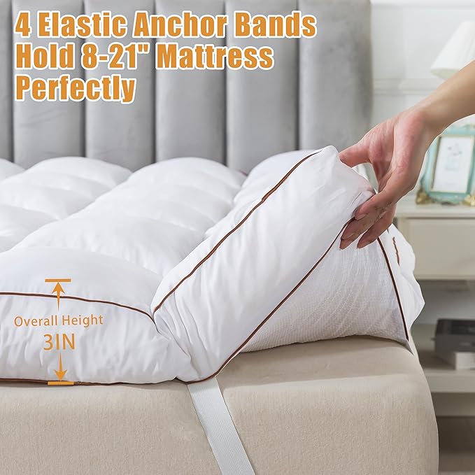WhatsBedding 3 Inch Memory Foam Mattress Topper King Size for Back Pain, 1700GSM Fluffy Shredded Memory Foam Filled Pillow Top, Extra Soft Bed Topper, Thicked Down Alternative-Lined, 78x80in
