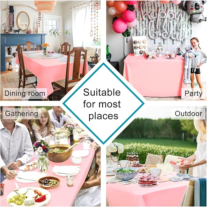 Hiasan Waterproof Tablecloth Rectangle - Washable Fabric Table Cloth for Dining Room Kitchen Birthday Party and Outdoor Use, Rose Pink, 70 x 120 Inch