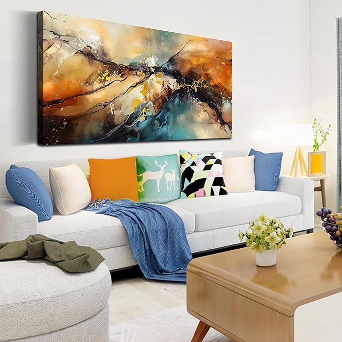 Large Wall Paintings for Living Room - Yellow Pictures Wall Decor - Abstract Wall Art for Office Ready to Hang Size 29" x 59"