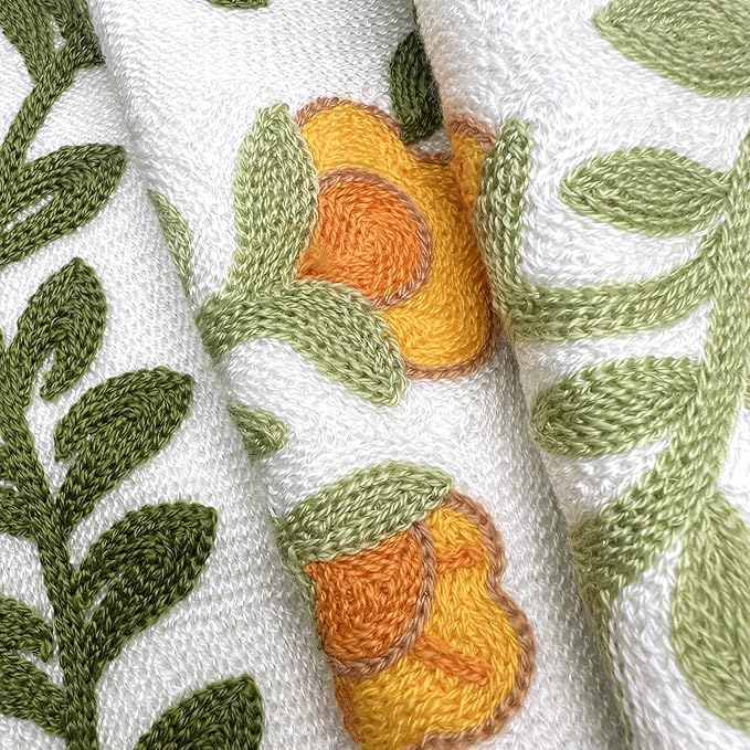 Alysheer Floral Embroidered Summer Decorative Throw Pillow Covers 18"x 18" Set of 2, Farmhouse Cottage Orange Flowers Green Leaves Knit Patterned Cotton Canvas Cushion Case for Couch Bed Living Room