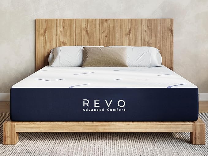 REVO Sleep Gel Memory Foam Mattress, 12-Inch Queen – Cooling Mattress with Pressure-Relieving Gel Foam, Contouring Support & Breathable Comfort for Restful Sleep