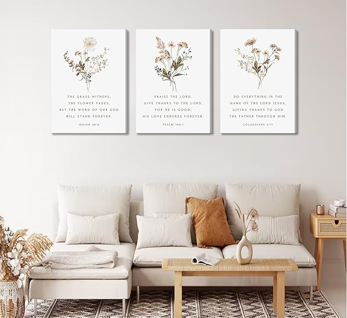 Wildflower Bible Floral Canvas Wall Art Christian Verses Floral Paintings Pictures Wall Decor Botanical Scripture Room Posters Prints for Bedroom Living Room Office Christian Scene Home Decorate