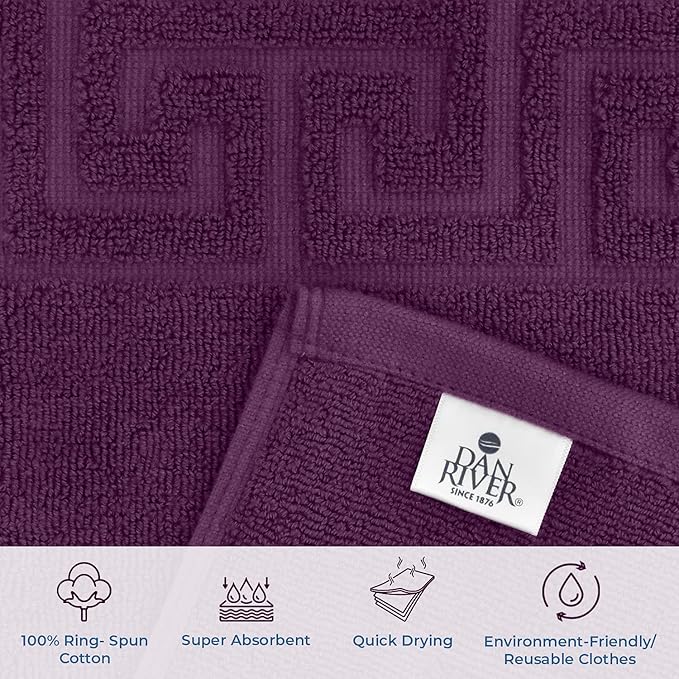 DAN RIVER Greek Bath Mat - Purple Passion, 100% Ring Spun Cotton, Pack of 2, 20x32 inches, 800 GSM, Non-Slip, Absorbent, Quick Drying, Machine Washable Bathroom Floor Mats for Shower, Kitchen & Bath