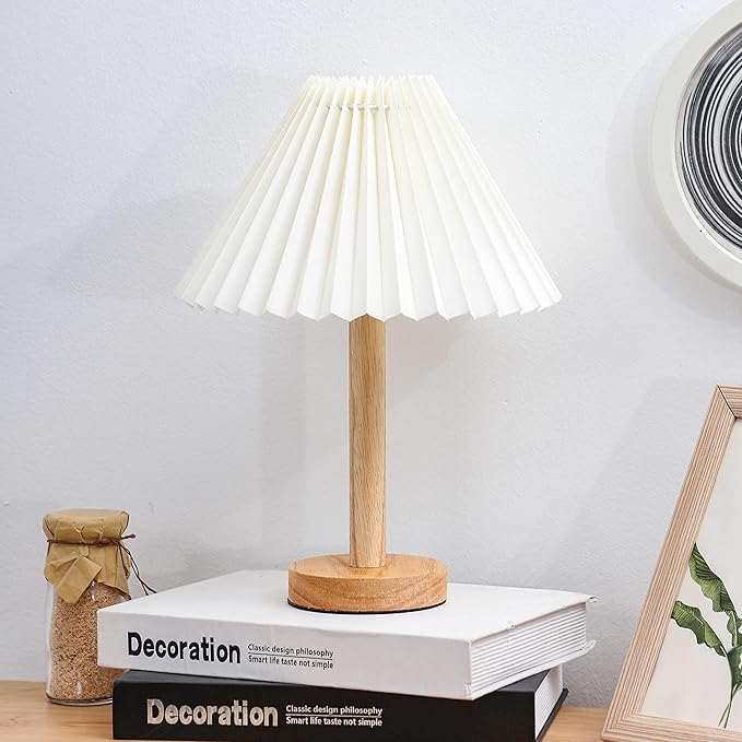 Zenply Small Table Lamp 2PC, Bedside Nightstand Mini Lamp for Bedroom Living Room Side Table Small Spaces, Pleated Aesthetic Vintage Lamp Warm White LED Bulb Included