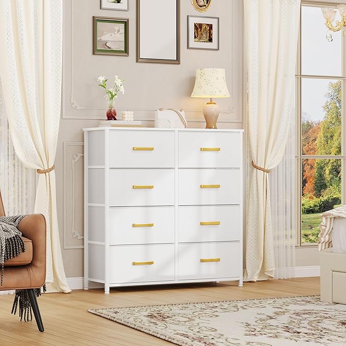 DWVO Fabric Dresser for Room, Tall Storage 8 Drawers, Black Dresser & Chest of Drawers, Storage Drawer Organizer for Closet, Living Room