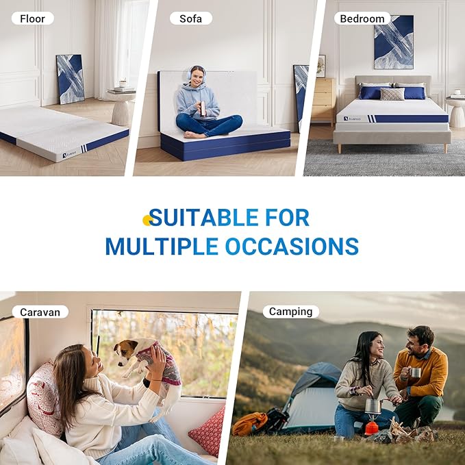 Avenco Folding Mattress Twin, Trifold Mattress 4 Inch Memory Foam for Guest Room/Caravan/Camping/Travel Mattress, Tri Folding Mattress Portable with Removable Cover & Non-Slip Bottom, 75" Lx39 Wx4 H
