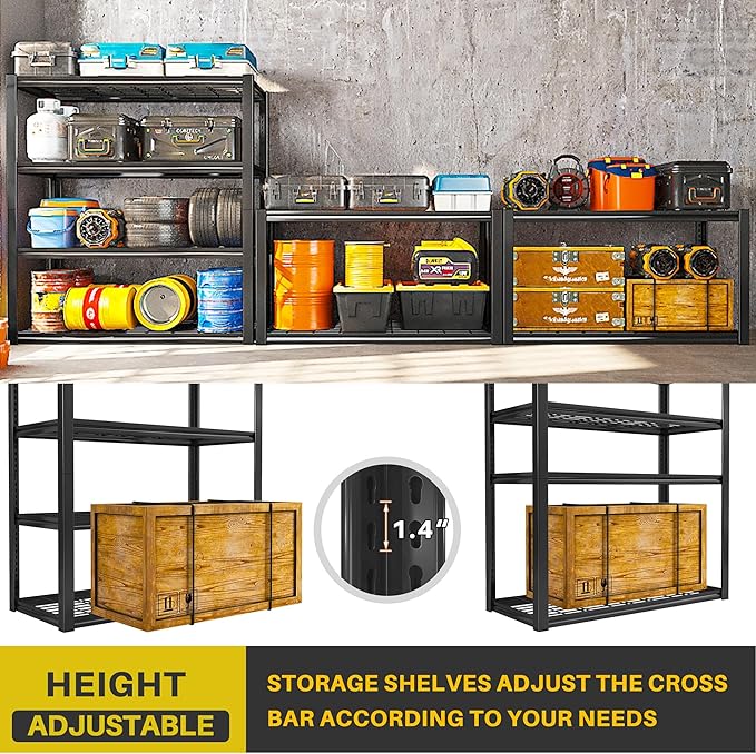 REIBII 40" W Garage Shelving 2240 LBS Storage Shelves Adjustable Metal Shelving Heavy Duty 4 Tier Metal Shelves for Storage Pantry Basement Warehouse 40" W × 19.5" D × 59.5" H, 2 Pack