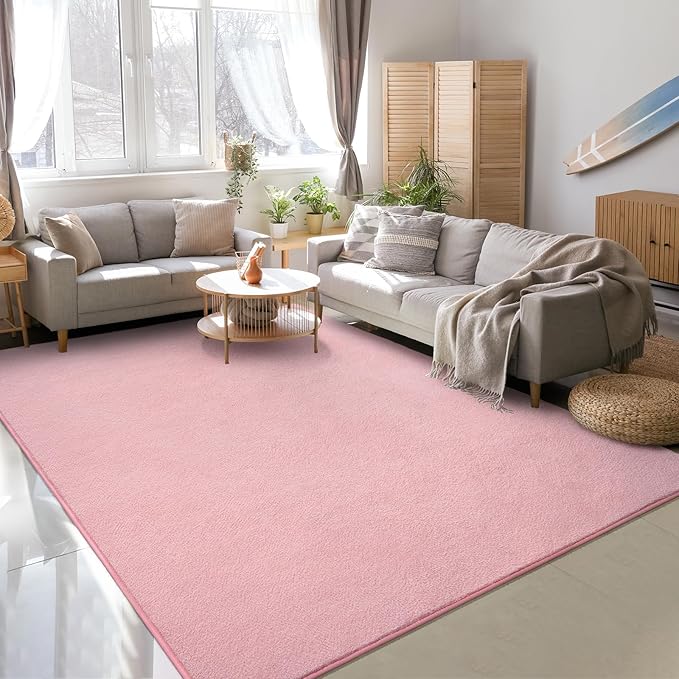 Soft Rugs for Living Room 6x9 Pink, Minimalist Area Rug for Bedroom Nursery Dining Table Dorm, Large Throw Rugs for Girls Kids Room Indoor Floor Carpets