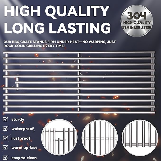 2025 4 Pc 18 x 7-3/8 Upgrade Heavy Duty Cast Shot Blasting Stainless Steel 5/16 Rod BBQ Cooking Grill Grates Replacement Parts for Blaze Grill 3, 4, 5 Burner Grill Models, AOG, RCS, Summerset Sizzler