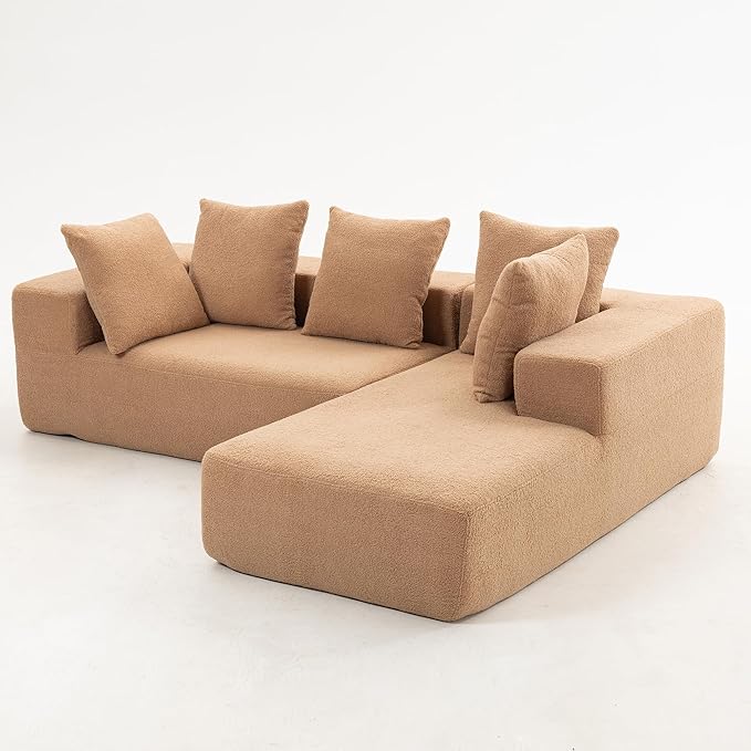 KEIKI L-Shape Cloud Sectional Sofa, 96” Modern Modular Boneless Couch with Left Chaise Lounge, Upholstered Couches for Living Room Bedroom, Brown