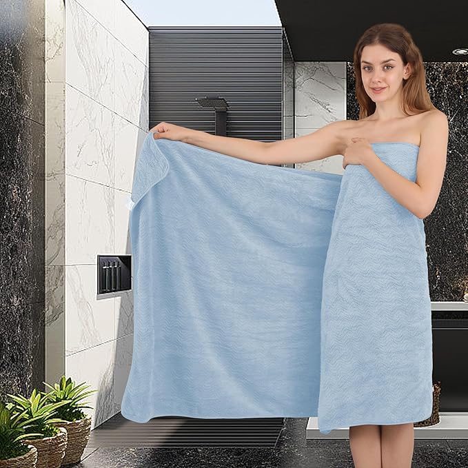 Ultra Soft Bath Towel Set of 4, Blue Extra Large Textured Microfiber Luxury Towels 35x70 in, Quick Dry, Highly Absorbent, Fluffy, Oversized, for Bathroom Shower Pool Hotel Beach