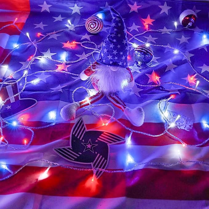 KAQ Connectable 240LED Red White & Blue String Lights Outdoor/Indoor, Extendable Plug in Twinkle Fairy Lights Waterproof with 8 Modes&Timer Function for Garden Bedroom Tree Christmas Decorations