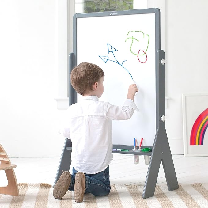 Little Partners Contempo Art Toddler Easel, Two-Sided Paint Station for Kids with XL Surface, Chalk Board, Magnetic Dry Erase Board, Paper Holder, Paint Containers (White/Black Board, Earl Grey)