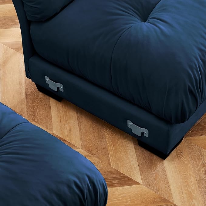 Ball & Cast 166" U Shaped Couch Sectional Couch,4 Seater Modular Couchs with Round Bolster Armrest,6 Pillows,Waist Pillows,Modern Corner Sofa w/ 2 Removable Ottomans,for Living Room,Blue