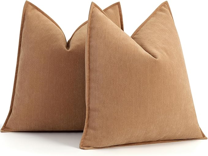 ZWJD Camel Pillow Covers 22x22 Set of 2 Chenille Throw Pillow Covers with Elegant Design Soft and Luxurious Decorative Throw Pillows for Couch, Bed, and Home Decor