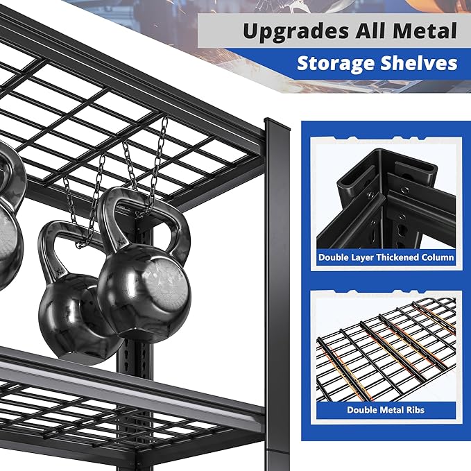 REIBII 3010LBS Storage Shelves 72" H Garage Shelving Heavy Duty Metal Shelving 5 Tier Adjustable Metal Shelves for Storage for Pantry Kitchen Basement 72" H x 35.5" W x 16" D, 2 Pack