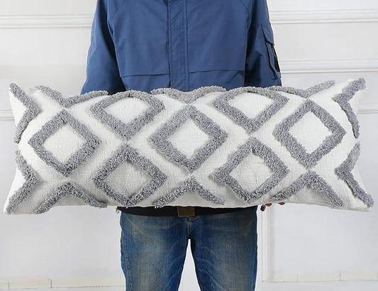 Diamond Pattern Extra Long Pillow Covers 16 x 36,Plush Chenille Decorative Long Lumbar Pillow Covers Pillow Case Cushion Case for Sofa Couch Bed Livingroom Farmhouse,Modern Boho,Grey