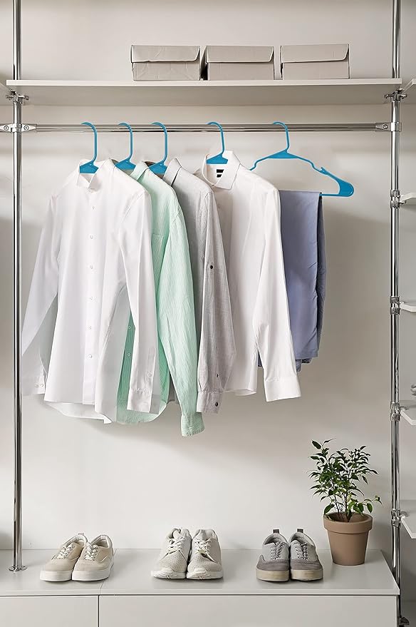 Royale Linens 20 Pack Blue Plastic Hangers for Clothes - Heavy Duty Clothes Hanger for Everyday Use - Lightweight & Space Saving Notched Plastic Hangers
