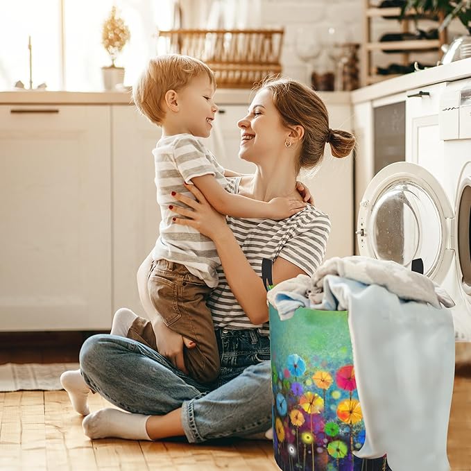 Abstract Floral Flower Painting Laundry Basket,Waterproof Laundry Hamper,Collapsible Organizer Basket for Storage Bin Toy Bins, Dirty Clothes Laundry Basket for Living Room/Bathroom/Bedroom
