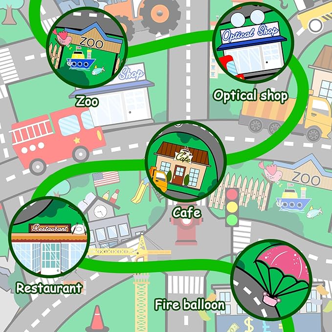 Car Rugs for Kids Toy Cars - Kids Carpet for Playroom Car Track Rug Car Carpet for City Life Road Rug for Playroom Living Room Bedroom, Green, 2'5''×4'