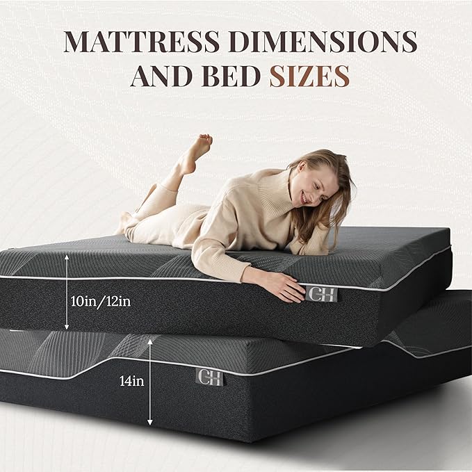 CH CHARME HOUSE 10 Inch Twin Mattress, Bamboo-Charcoal Memory Foam Mattress, Cooling & Pressure Relief, Bed in a Box, Foam Made in USA & CertiPUR-US Certified, 38"x75"x10", Black