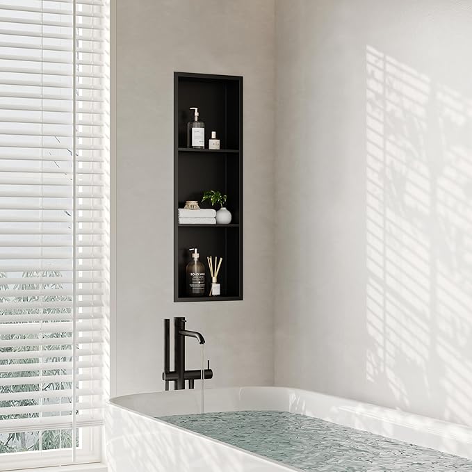 Stainless Steel Shower Niche 12" X 36", No Tile Needed Wall Niche Three-Tier, Recessed Shower Shelf for Bathroom Storage, Matte Black