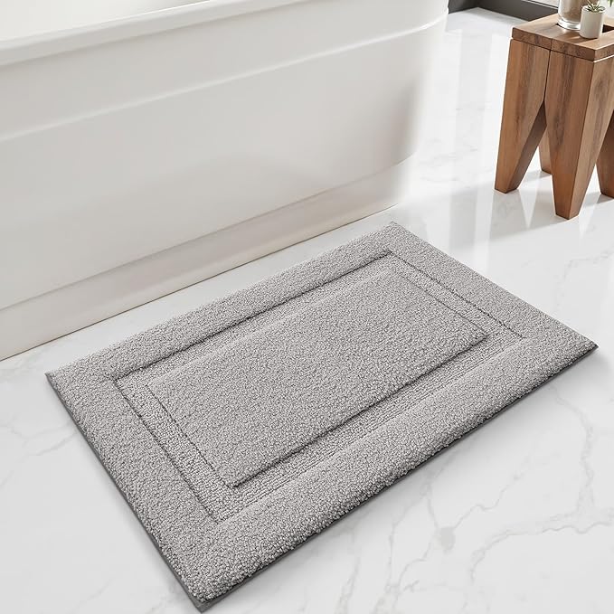 LUMI Ultra Soft Bathroom Rugs Non Slip with Rubber Backing, Absorbent Washable Bath Mat Quick Dry, Upgraded Premium Microfiber Plush Carpet for Bathtub and Shower Floor, Grey, 17x30