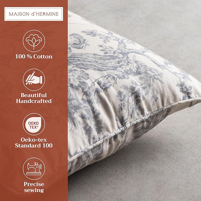 Maison d' Hermine Decorative Pillow Covers 20x20 Inch Square 100% Cotton Throw pillow Covers with invisible Zipper for Living Room Couch, Chair, Sofas, Bedroom, Home (The Miller - Paloma Grey (White))